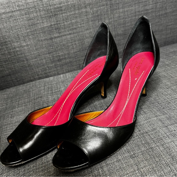 Kate Spade kitten heels black open toe heels - Picture 3 of 6